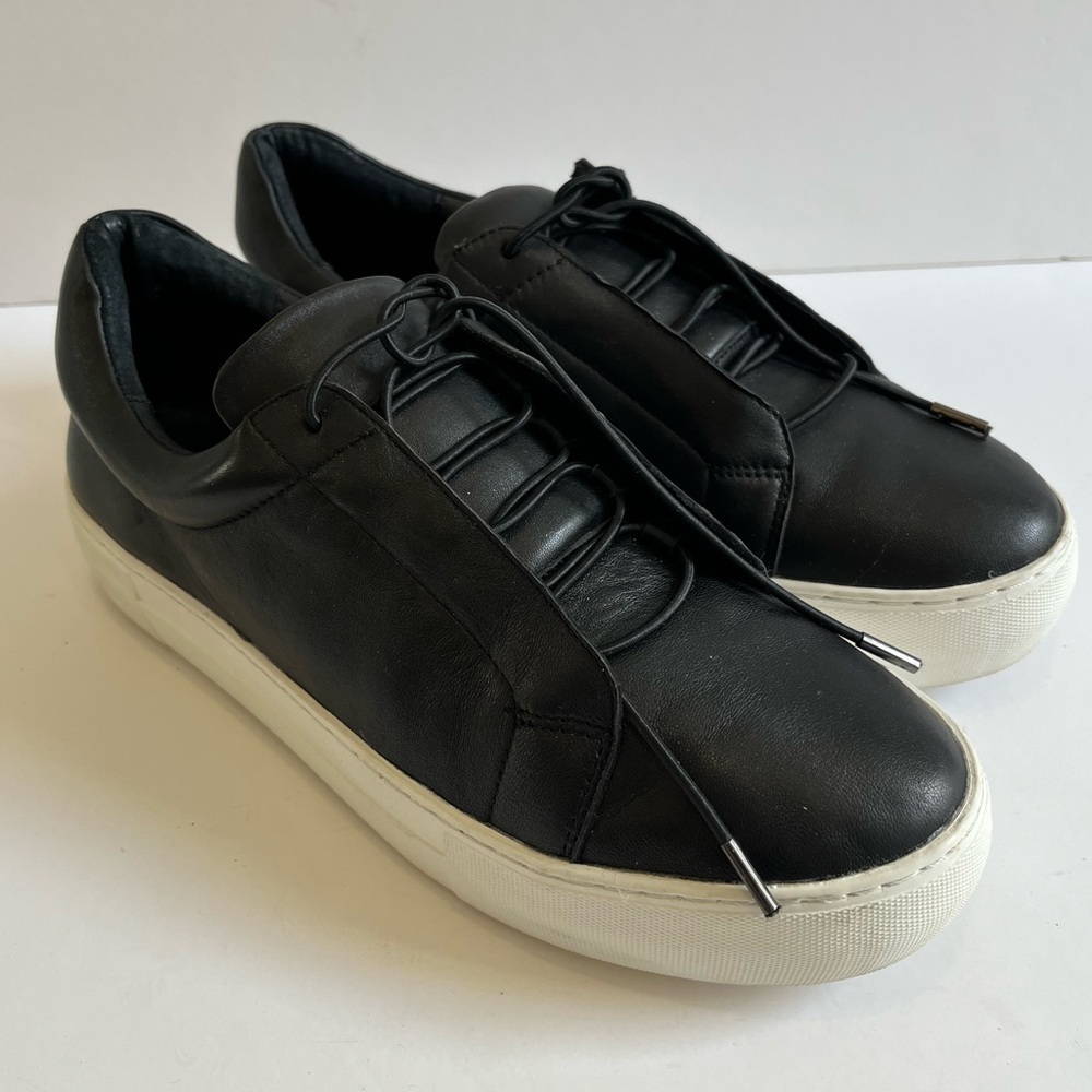 J Slides NYC Black Leather Platform Sneakers Size 8